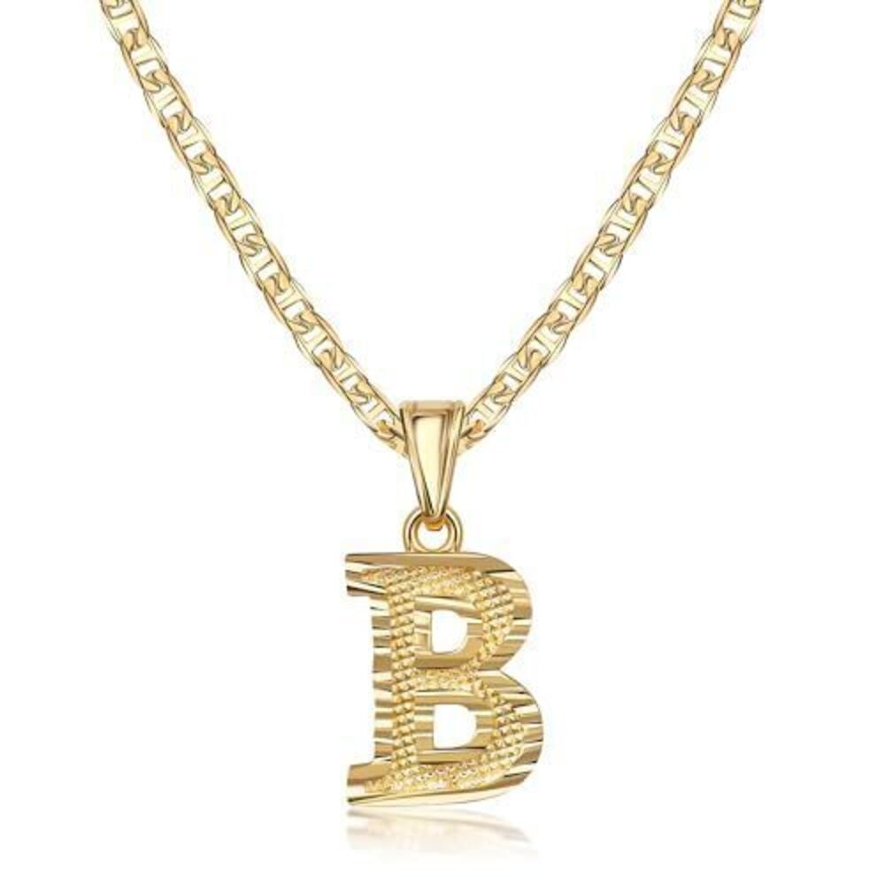7992 18K Gold Plated Initial Necklace with Diamond Cut Initial,18" Chain
